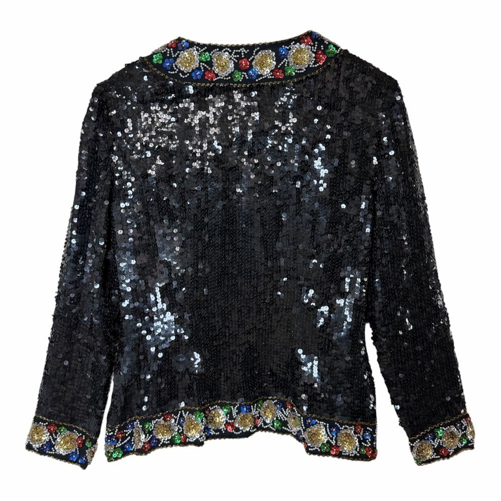 Floral Maximalist Sequin Beaded Jacket S Black Silk Vintage Stenay Whimsigoth - Picture 2 of 14